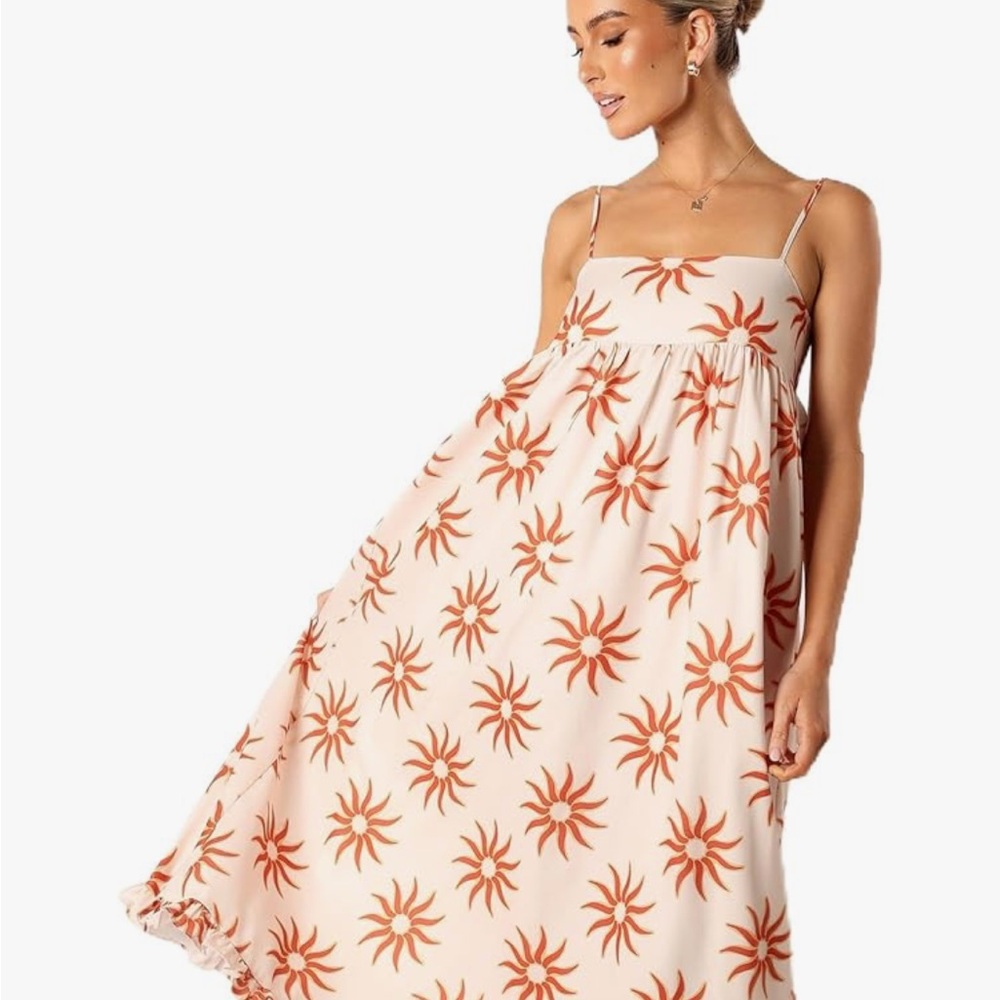 Petal & Pup Cream Maxi Dress with Rust Sunburst Print